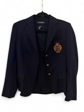 Vintage Ralph Lauren Navy Wool Crest Blazer with Gold Buttons